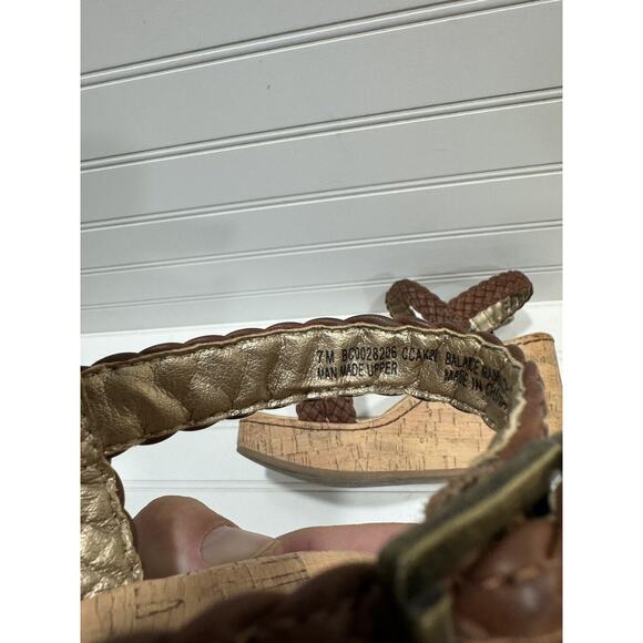 Born BOC Chrissy Womens Size 7 Cork Wedge Brown Braided Sandals Born Summer Shoe - Picture 8 of 8